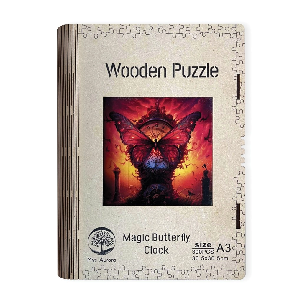 E-shop Drevené puzzle Kúzelný motýlí hodinový obraz