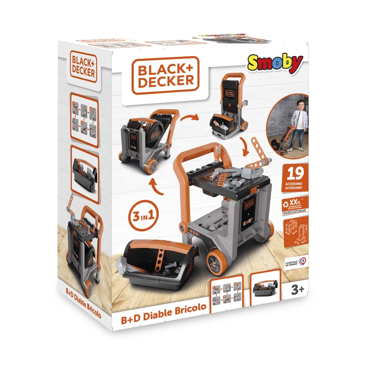 Black+Decker dielenský vozík 3v1 s boxom na náradie