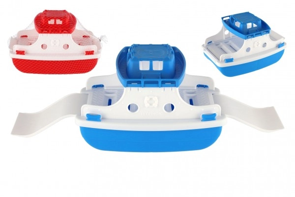 E-shop Loď/Trajekt do vody plast 2 farby v sieťke 17x26x16 cm