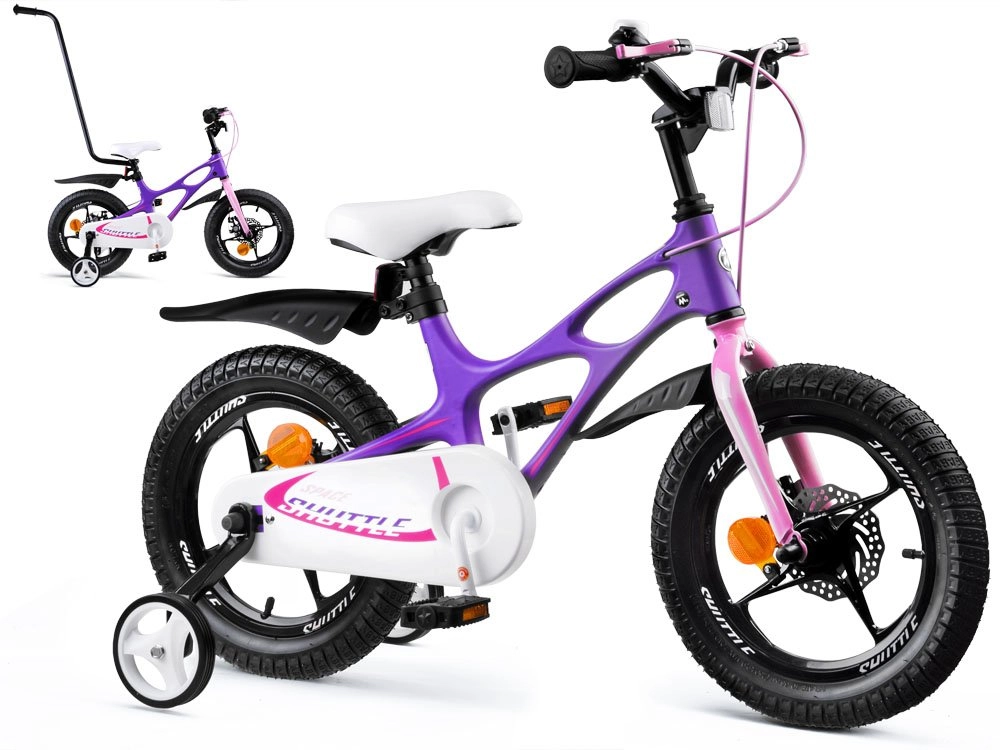 Detský bicykel RoyalBaby Space Shuttle 14" s bočnými kolieskami – Fialová