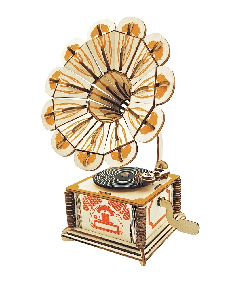 E-shop Woodcraft drevené 3D puzzle gramofón farebný