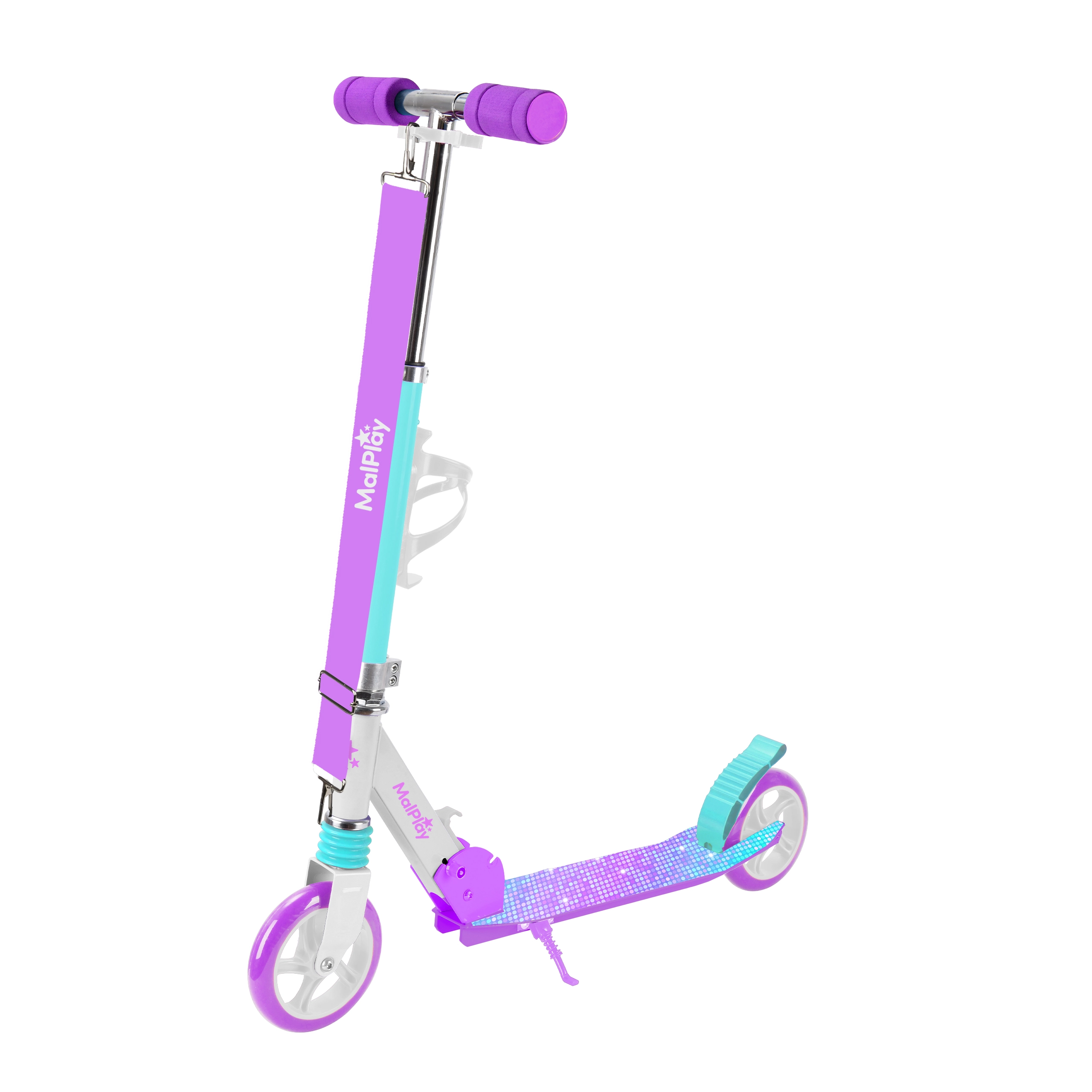 Skladacia kolobežka s popruhom, biela/fialová/modrá