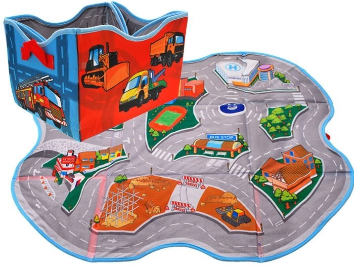 E-shop Skladací úložný box na hračky 2v1 s hracou podložkou mesto, 78 × 70,5 cm
