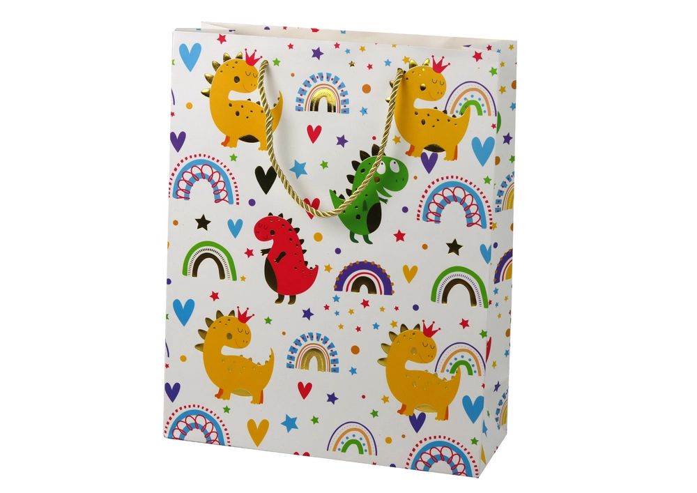 E-shop Darčeková taška farební dinosaury dúha 32 × 26 × 10 cm
