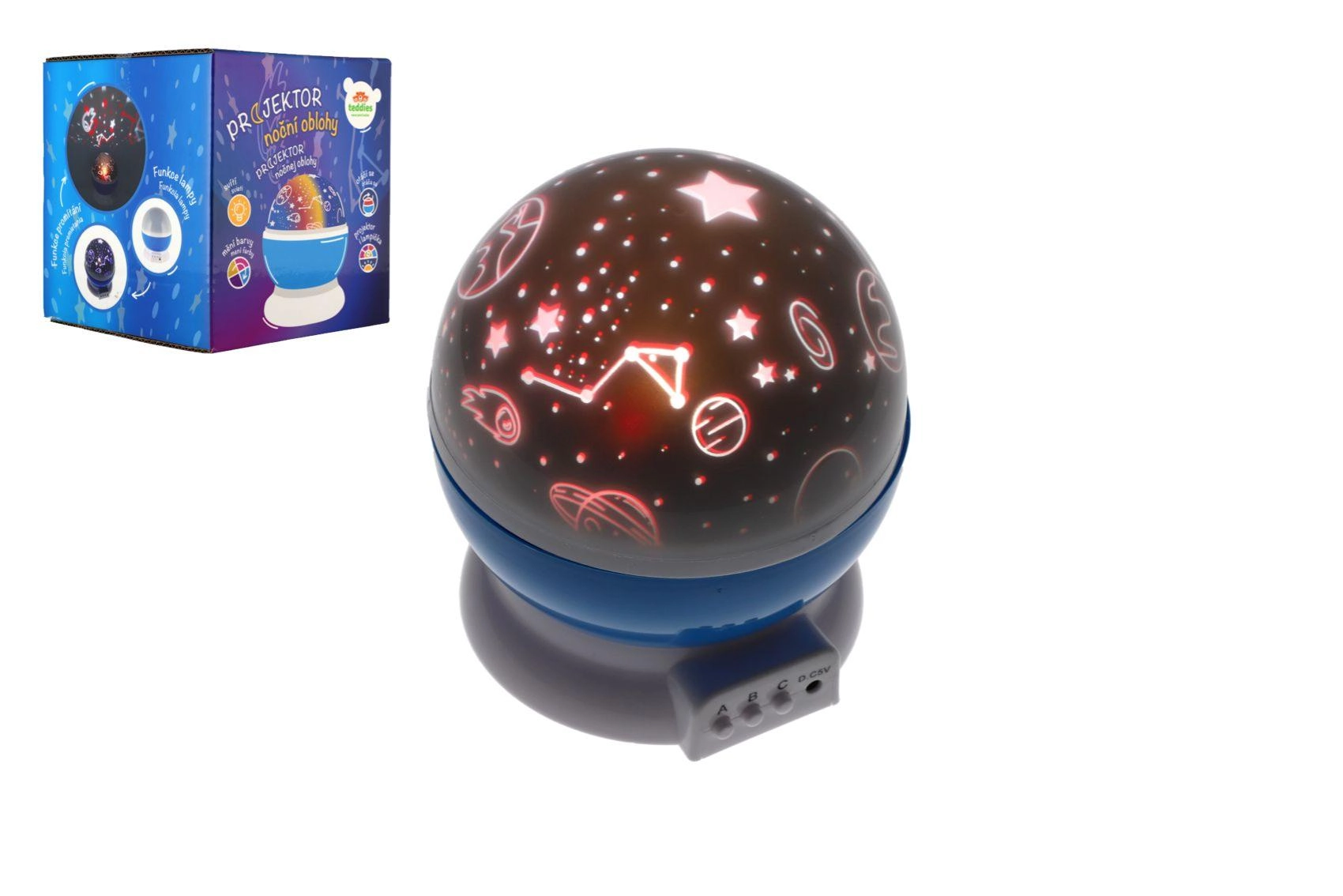 Projektor nočnej oblohy na batérie a USB, plast, 14 × 11 cm