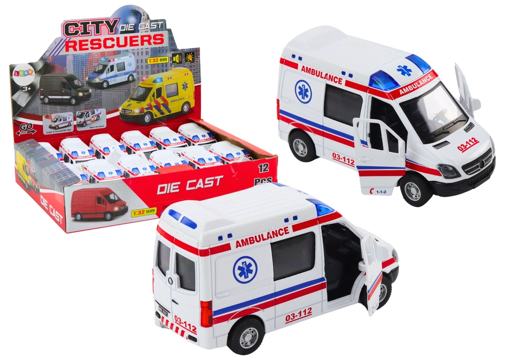 E-shop Sanitka hračka s otváracími dverami, svetlami a zvukmi 1:32 biela