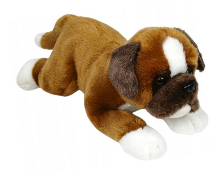 Plyšový pes boxer ležiaci 30 cm