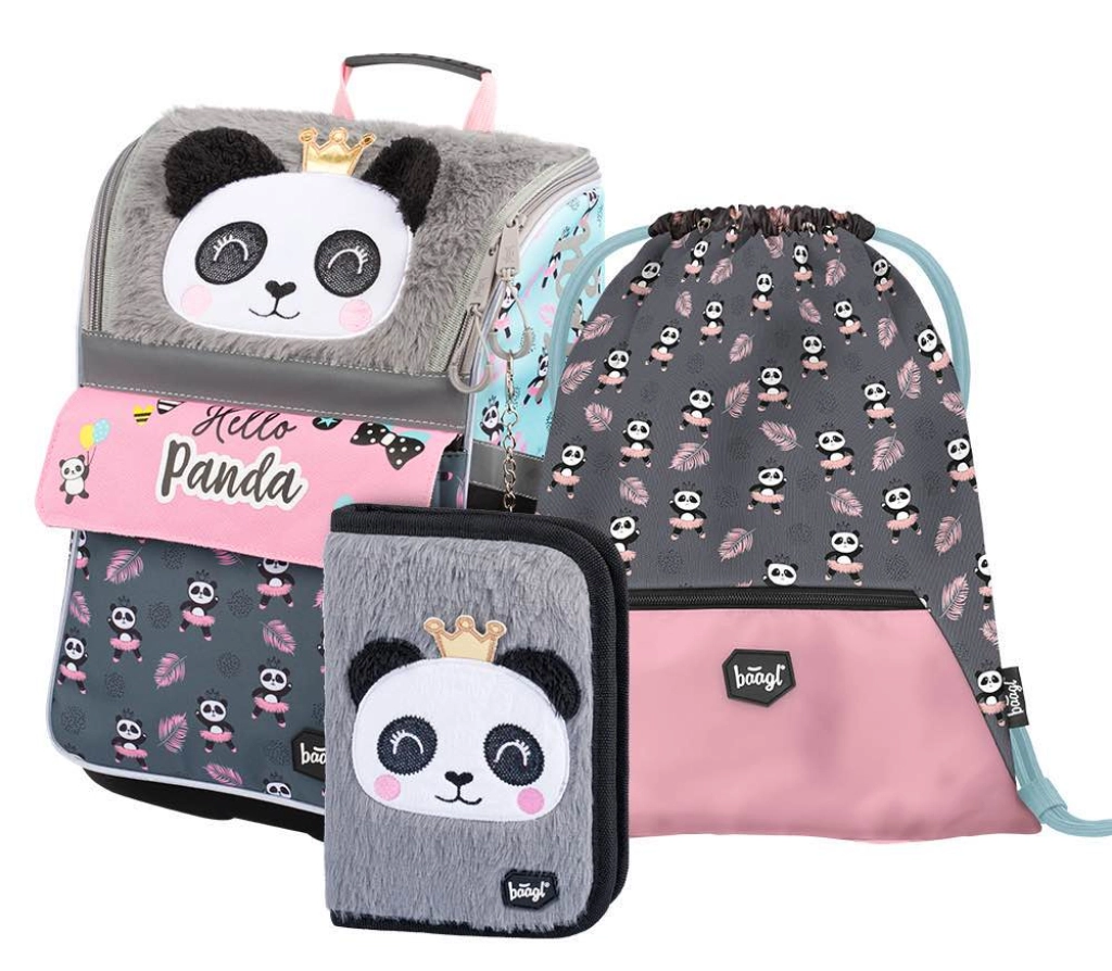 E-shop Školský set BAAGL Zippy Panda – aktovka, peračník a vrecúško na prezuvky