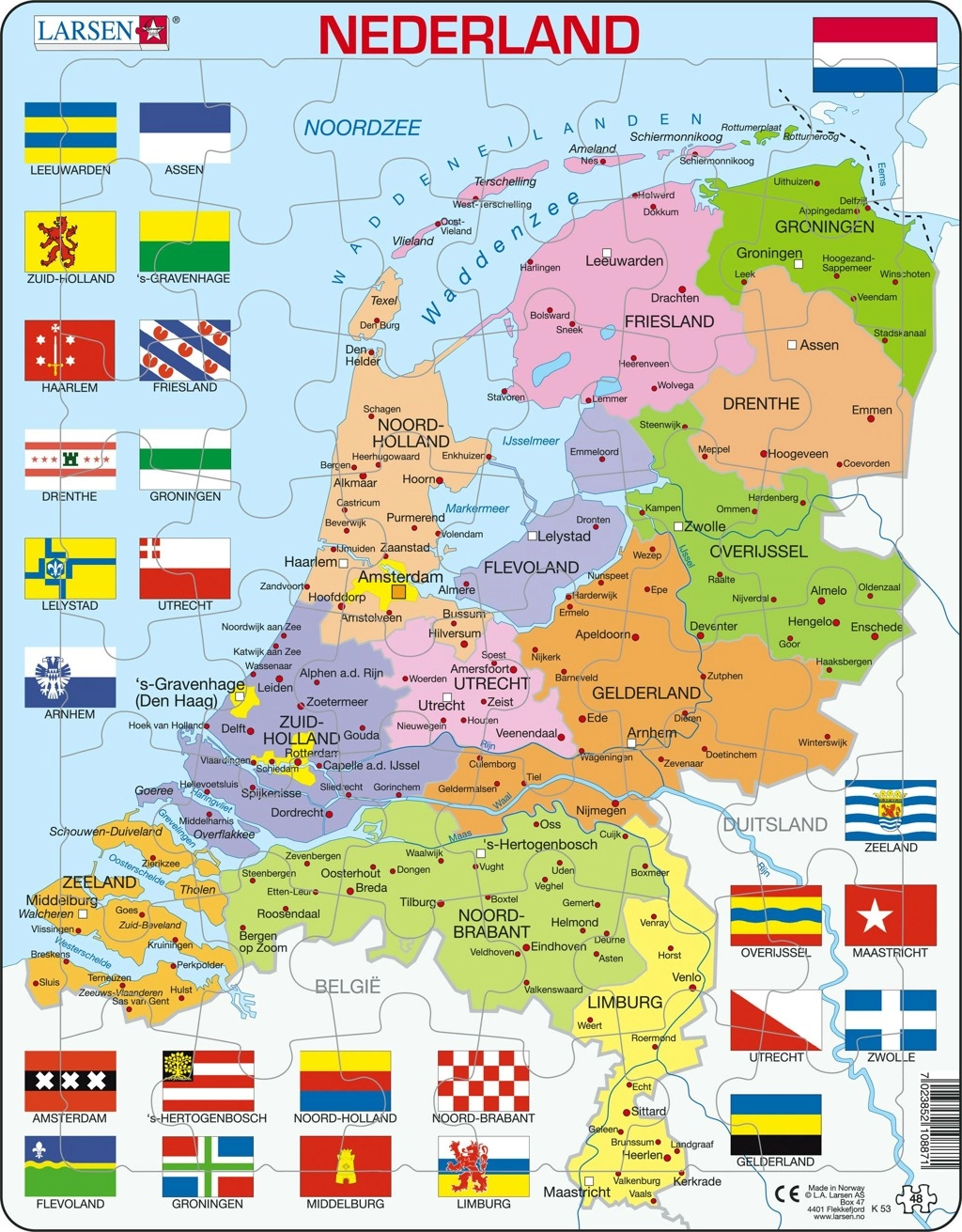 E-shop LARSEN Holandsko politická mapa 48 dielov