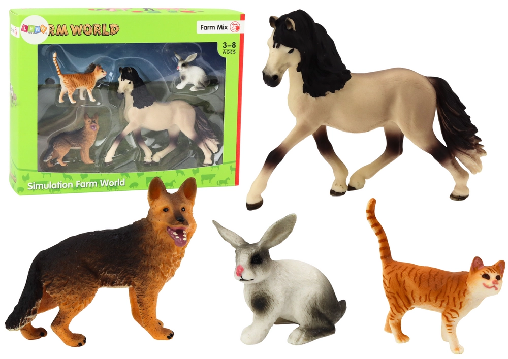 E-shop LEAN Toys Sada figúrok domácich zvierat Kôň Pes Králik Mačka 4 ks