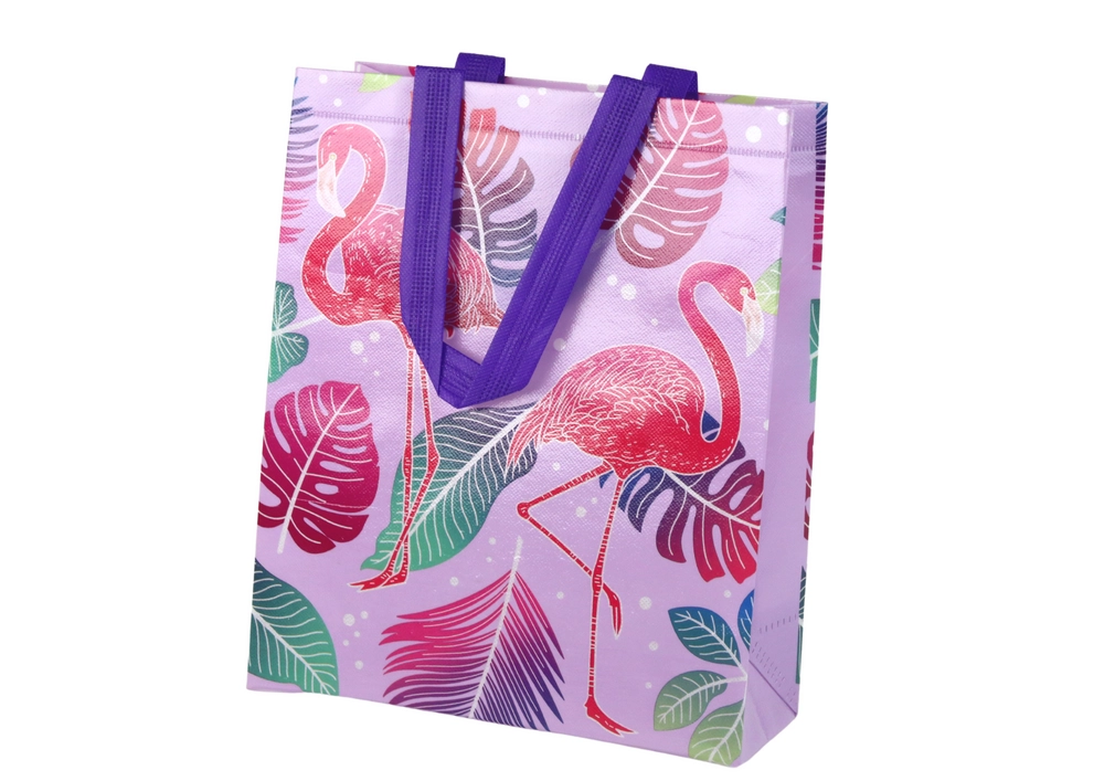 E-shop Darčeková taška s plameniakmi fialová 30,5 × 24,5 × 10 cm