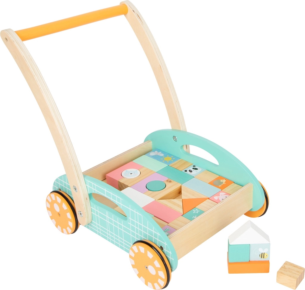 E-shop Small Foot drevený vozík s kockami pastel