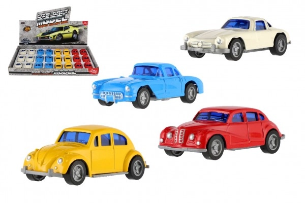E-shop Teddies Auto mini kov/plast 7,5cm na zpětné natažení 4 barvy 24ks v boxu