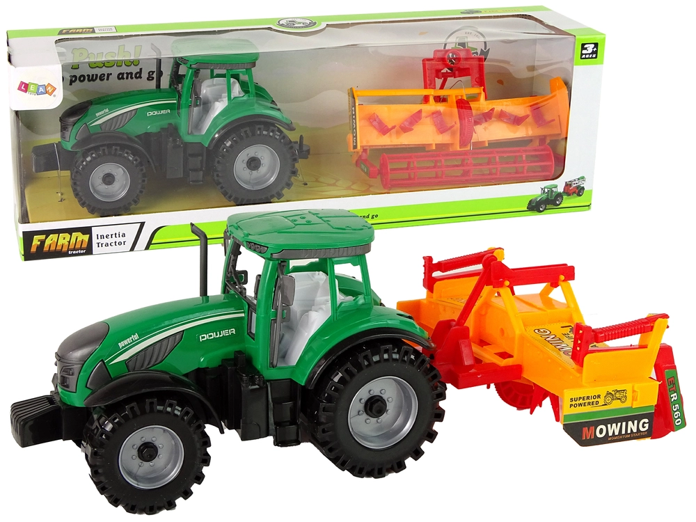 Lean Toys Zelený traktor s oranžovým kultivátorom