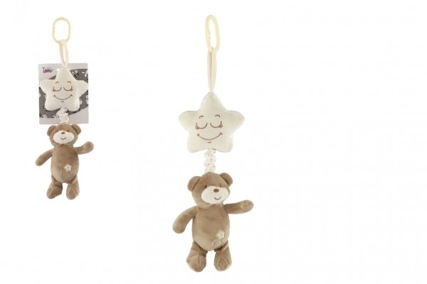 Teddies Medvěd s hvězdou plyš závěs na postýlku/kočárek natahovací hrací strojek 36 cm na kartě v sáčku