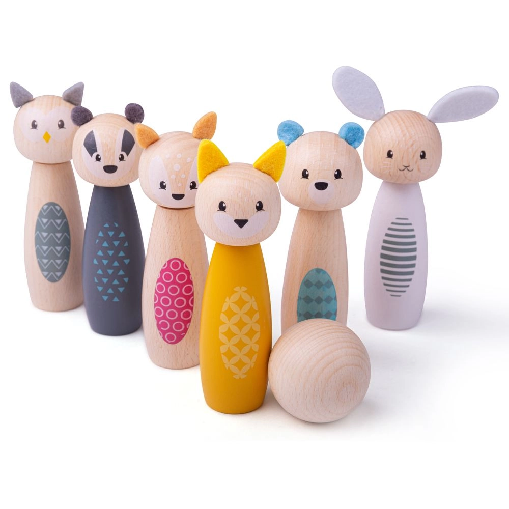 E-shop Bigjigs Toys Kuželky lesní zvířátka