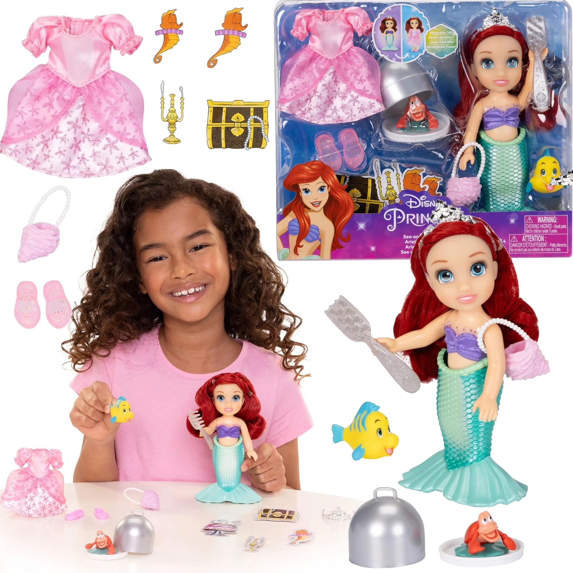 Mini bábika DISNEY Malá morská víla Ariel 16 cm s doplnkami