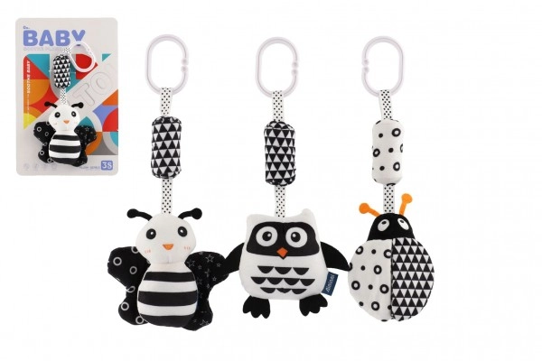 E-shop Teddies Hrkálka/vešiak na postieľku/plyšová mačka 30cm čiernobiela 3 druhy