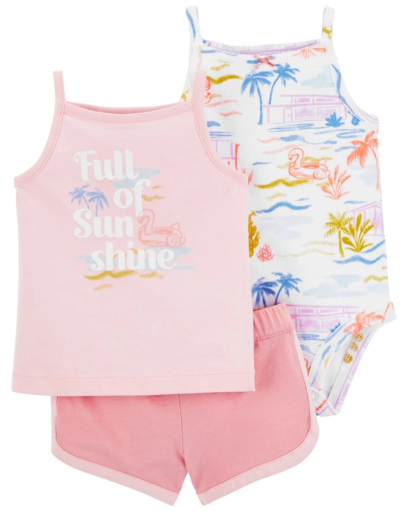 E-shop Carter's Set 3dielny body na ramienka tielko, kraťasy Pink Sunshine dievča
