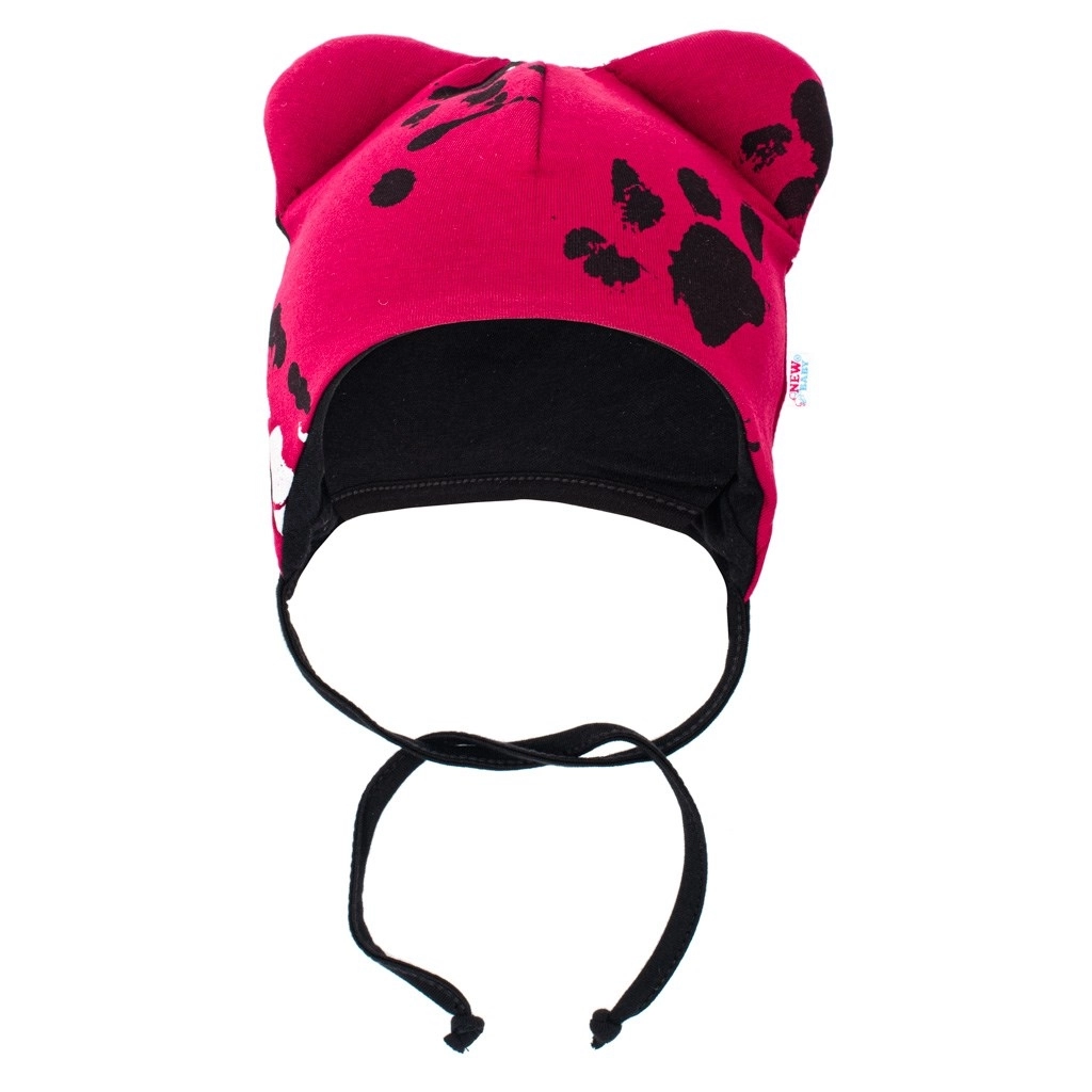 dojčenská bavlnená čiapočka s uškami New Baby tmavoružová 56 (0–3 m)