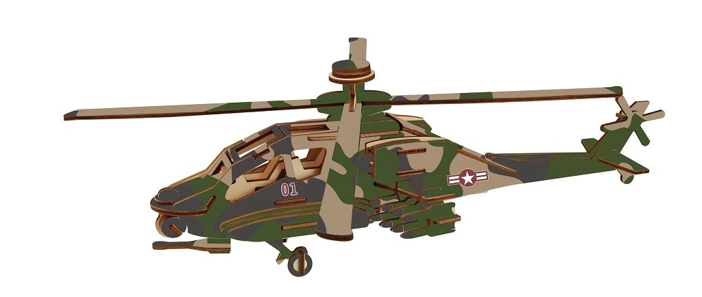 Woodcraft drevené 3D puzzle bojový vrtuľník APACHE