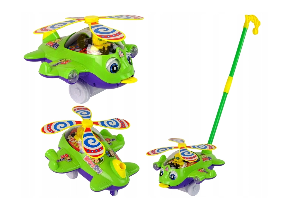 Lean Toys Letadlo Pusher Bell Stick Pilot Green
