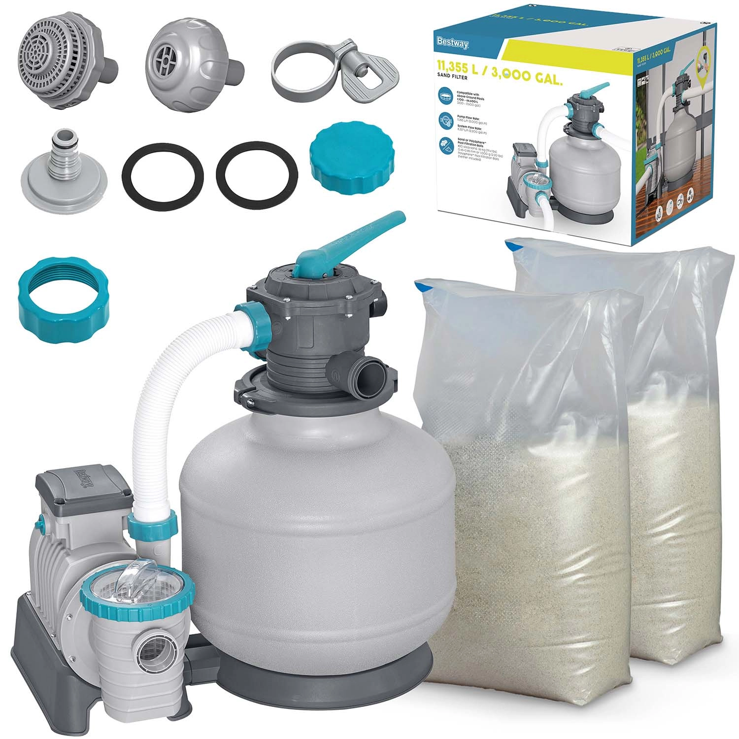 Piesková filtrácia k bazénu 11 355 l/h s časovačom + piesok 50 kg BESTWAY