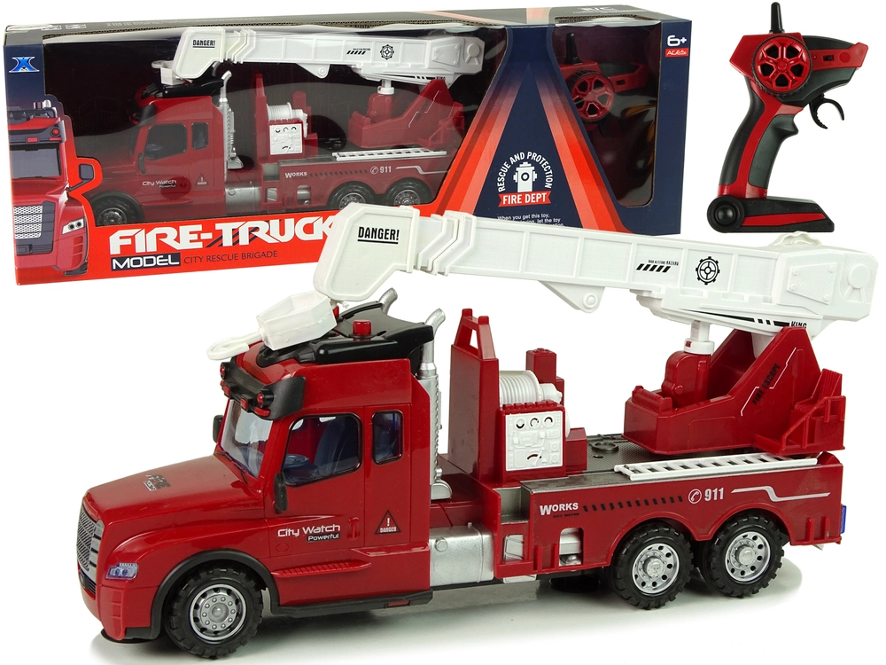 E-shop RC hasičské auto s žeriavom 2,4 GHz so svetlami a zvukmi – červené
