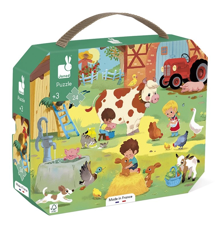 JANOD Puzzle v kufríku Deň na farme 24 dielikov
