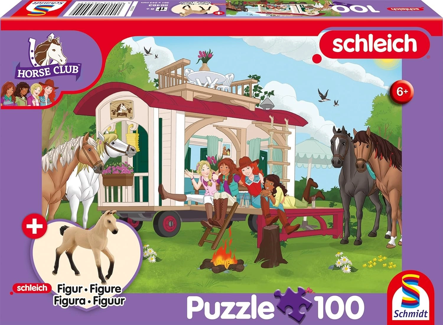 SCHMIDT Schleich Táborák pri karavane + figúrka Schleich 100 dielov