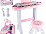 Detské elektronické piano s mikrofónom a taburetom, ružové, MP3/USB