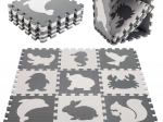 Penená detská vzdelávacia podložka puzzle zvieratká, sivá 85 × 85 cm, 9 dielov
