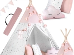 Detské teepee s girlandou a svetielkami NUKIDO – ružové