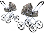 Kočík pre bábiky so skladacou strieškou, veľké penové kolesá, sivý s hviezdičkami