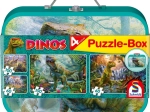Detské puzzle Dinosaury 4v1 v plechovom kufríku