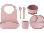 Detský silikónový jedálenský set MoMi AMI ružový