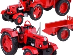 kovový červený traktor s prívesom 1:18 s gumovými kolesami