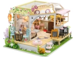Miniatúrny domček Mačacia kaviareň so záhradkou – DIY stavebnica s LED