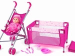 WOODY Detská súprava s kočíkom a postieľkou