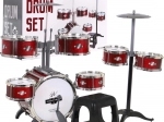 Červené bicie so 7 bubnami + stolička + 2 činely + 2 paličky - 12 dielov