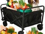 Skladací turistický prepravný vozík na nákupy s otočnými kolesami a teleskopickou rukoväťou