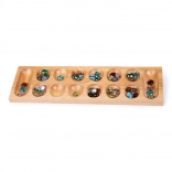 Drevená hra Mancala s farebnými sklenenými kamienkami Bigjigs Toys