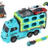 Plastový kamión – prepravník áut na zotrvačník 22 cm + 2 športové autíčka