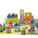 Jeujura drevená stavebnica dedinka z kociek, 40 dielov