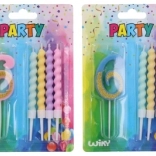 Párty sviečka číslo 6 a 4 ks sviečok