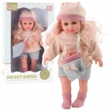Bábika Sweet Angel v pletenom svetríku s kabelkou a čiapkou 36 cm