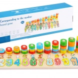 Drevená farebná skladačka s číslami a zvieratkami