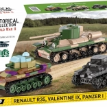 Historická plastová stavebnica tankov Renault R35, Valentine IX, Panzer I