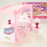 Glorie posteľ s nebesami pre bábiky so svietiacimi lampičkami