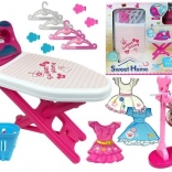 Ružová súprava na žehlenie s doskou a vešiakmi